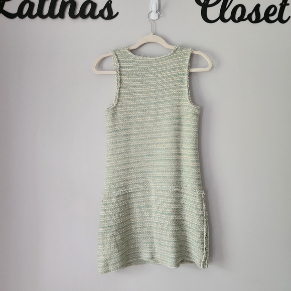 Zara‎ Tweed Mint Green Metallic Studded Mini Dress Size Small - Picture 7 of 10